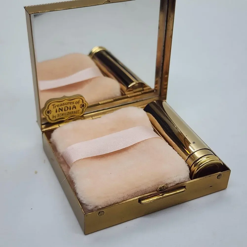 Vintage Treasures of India Zardozi Embroidery Compact Mirror Lipstick Case